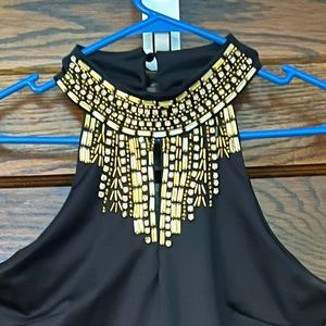Size xs/s Black halter mini party dress, with gold embellishments!